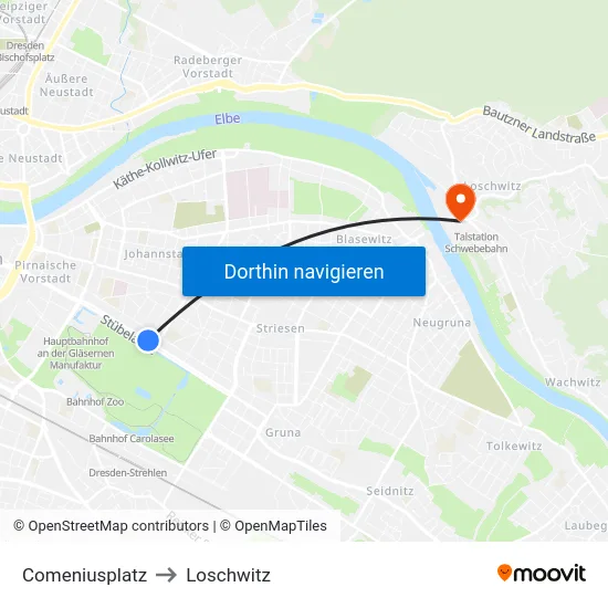 Comeniusplatz to Loschwitz map