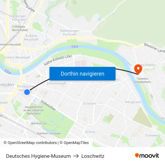 Deutsches Hygiene-Museum to Loschwitz map
