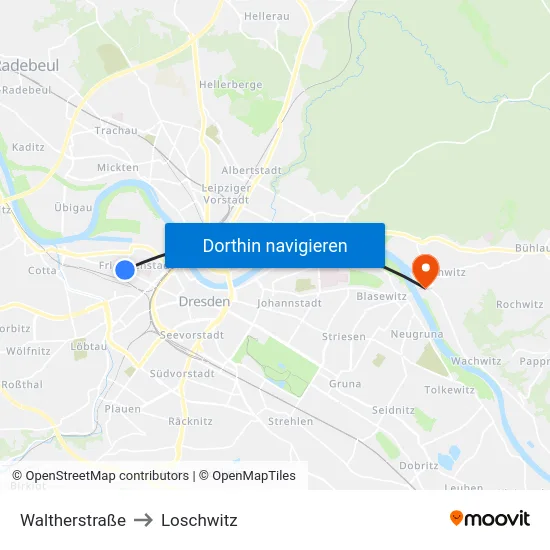 Waltherstraße to Loschwitz map
