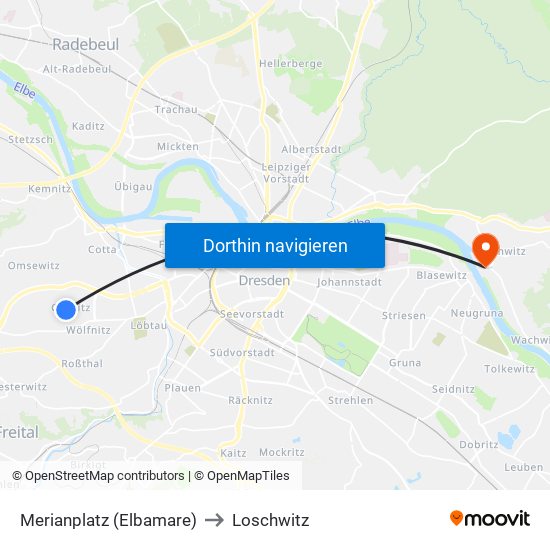 Merianplatz (Elbamare) to Loschwitz map