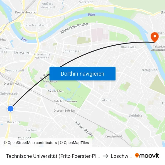 Technische Universität (Fritz-Foerster-Platz) to Loschwitz map