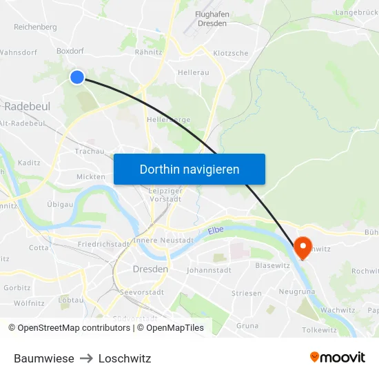 Baumwiese to Loschwitz map
