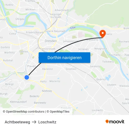 Achtbeeteweg to Loschwitz map
