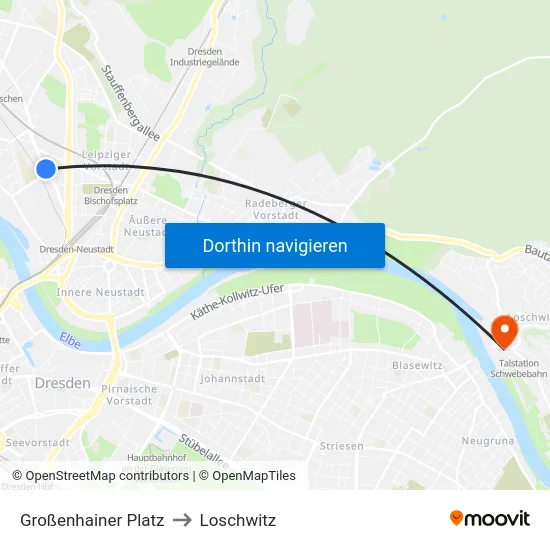Großenhainer Platz to Loschwitz map