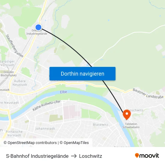 S-Bahnhof Industriegelände to Loschwitz map