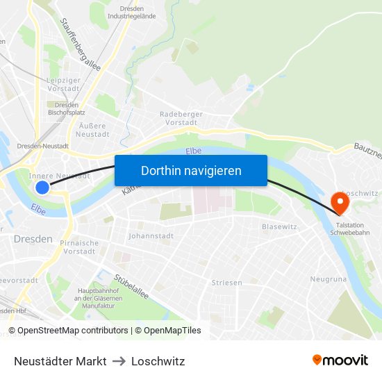 Neustädter Markt to Loschwitz map