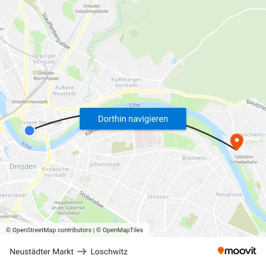 Neustädter Markt to Loschwitz map