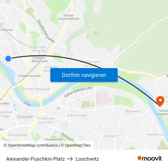 Alexander-Puschkin-Platz to Loschwitz map