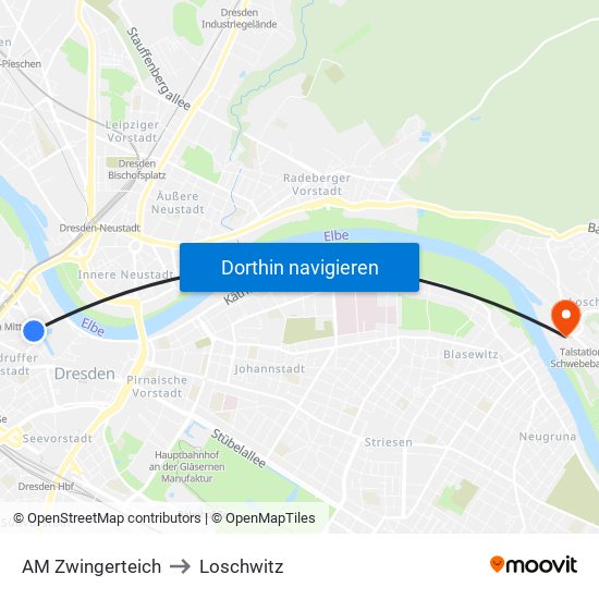 AM Zwingerteich to Loschwitz map