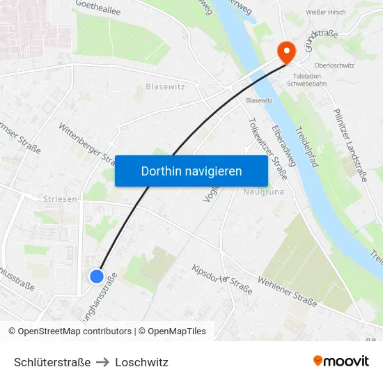 Schlüterstraße to Loschwitz map
