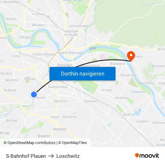 S-Bahnhof Plauen to Loschwitz map