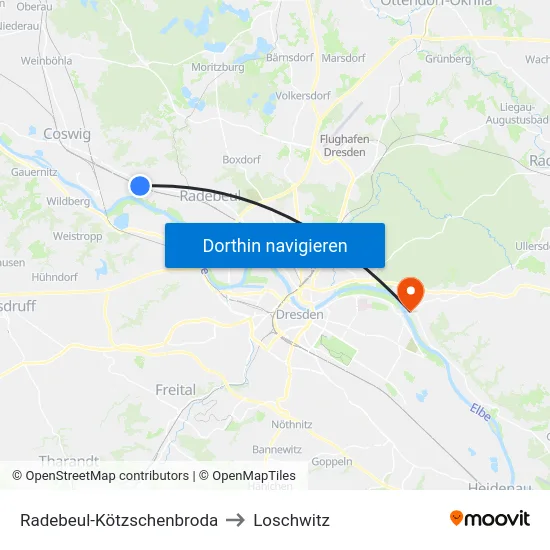 Radebeul-Kötzschenbroda to Loschwitz map