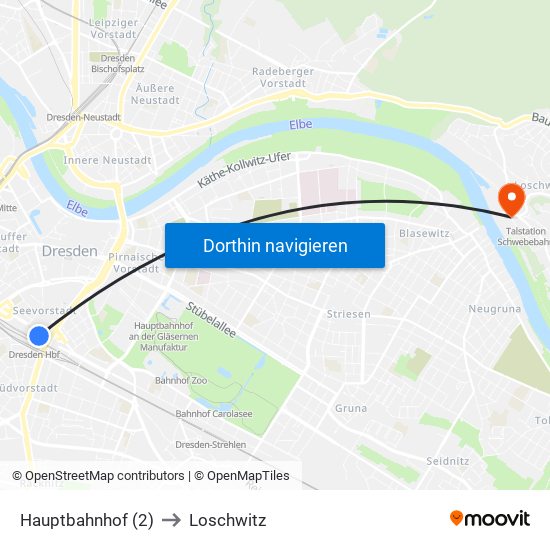Hauptbahnhof (2) to Loschwitz map