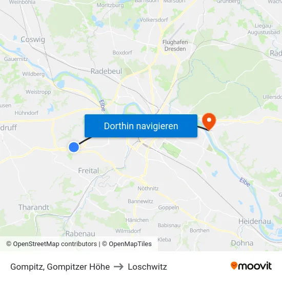 Gompitz, Gompitzer Höhe to Loschwitz map