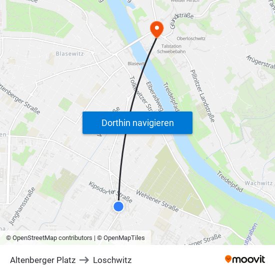 Altenberger Platz to Loschwitz map