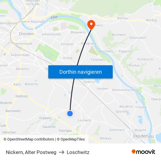 Nickern, Alter Postweg to Loschwitz map