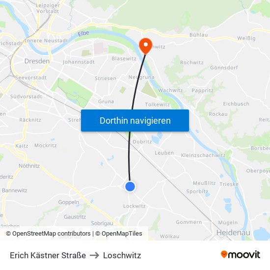 Erich Kästner Straße to Loschwitz map