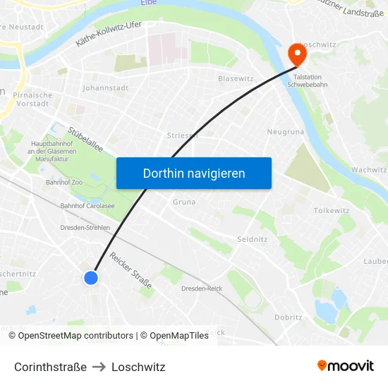 Corinthstraße to Loschwitz map