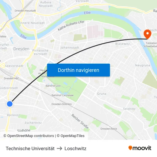 Technische Universität to Loschwitz map