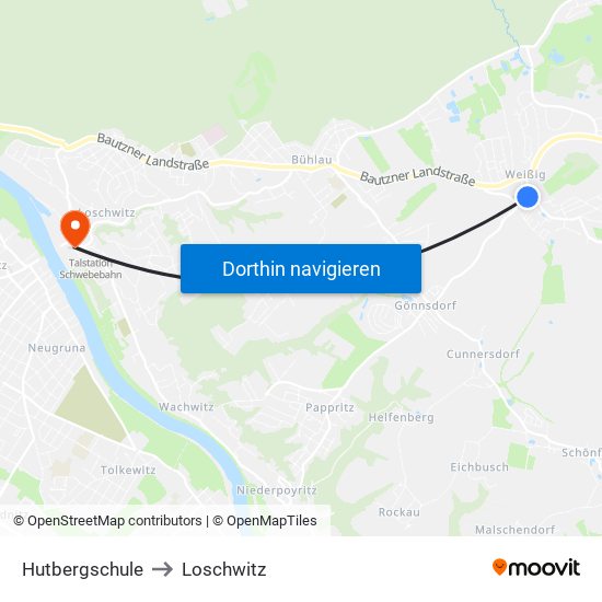 Hutbergschule to Loschwitz map