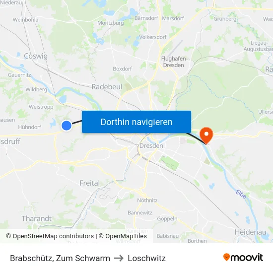 Brabschütz, Zum Schwarm to Loschwitz map