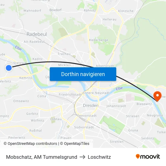 Mobschatz, AM Tummelsgrund to Loschwitz map