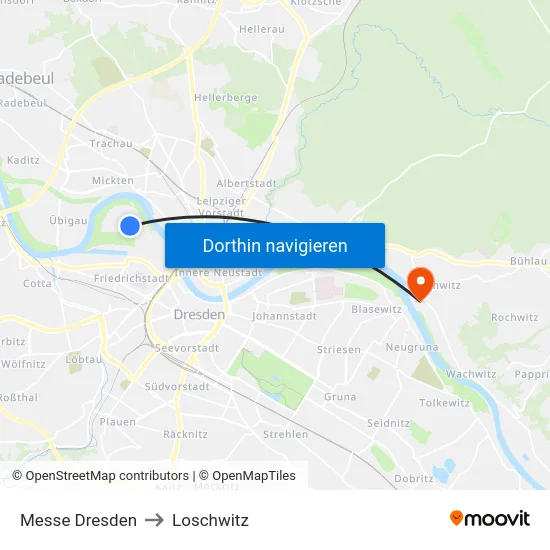 Messe Dresden to Loschwitz map