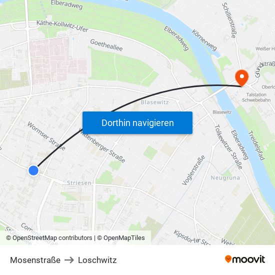 Mosenstraße to Loschwitz map