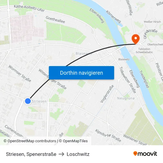 Striesen, Spenerstraße to Loschwitz map