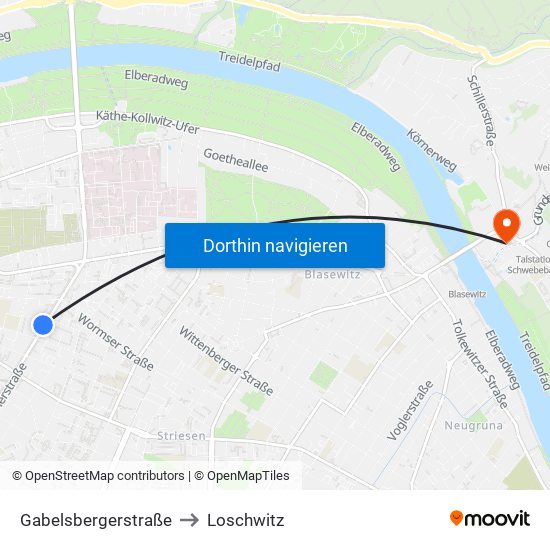 Gabelsbergerstraße to Loschwitz map