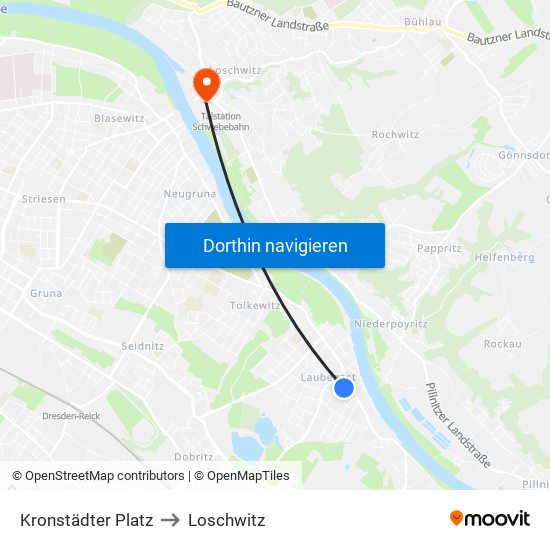 Kronstädter Platz to Loschwitz map