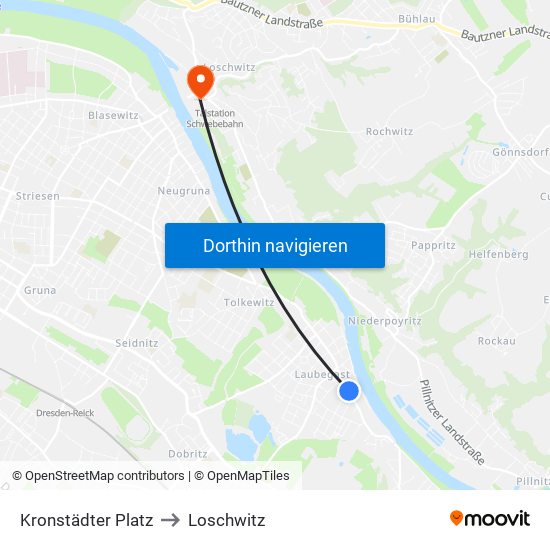 Kronstädter Platz to Loschwitz map