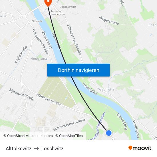 Alttolkewitz to Loschwitz map