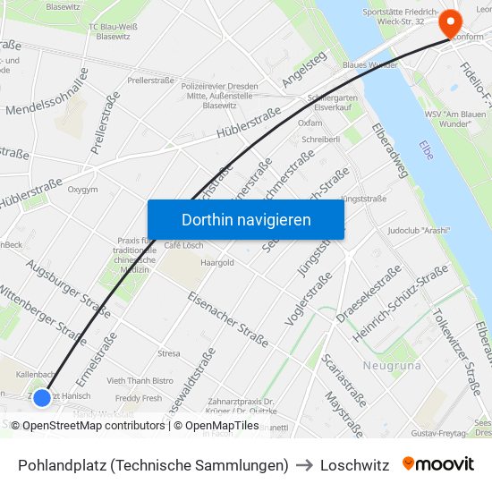 Pohlandplatz (Technische Sammlungen) to Loschwitz map