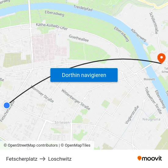 Fetscherplatz to Loschwitz map