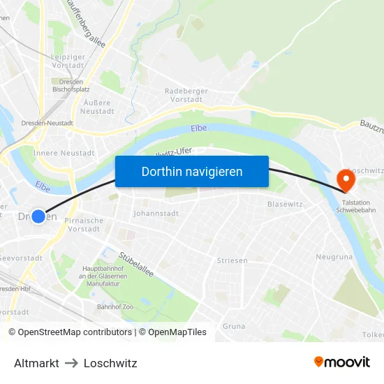 Altmarkt to Loschwitz map