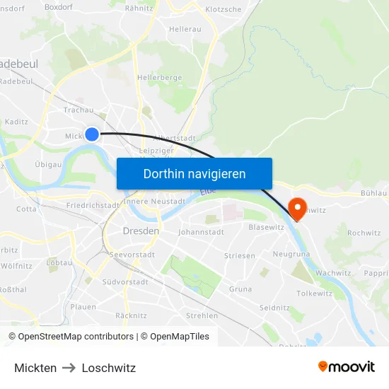 Mickten to Loschwitz map