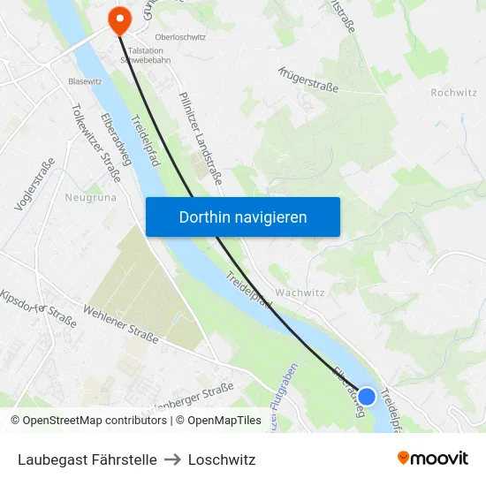 Laubegast Fährstelle to Loschwitz map