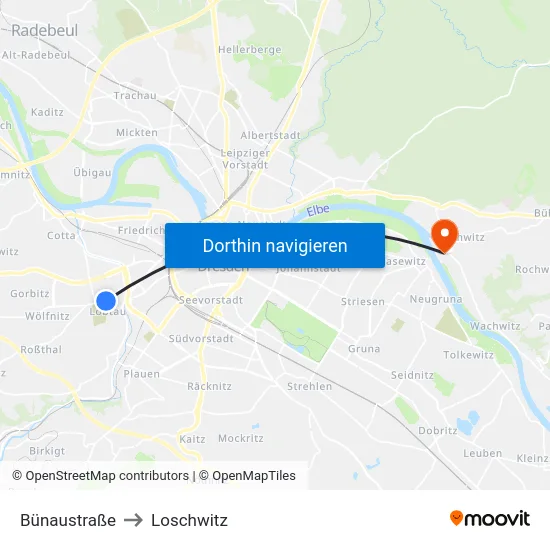 Bünaustraße to Loschwitz map