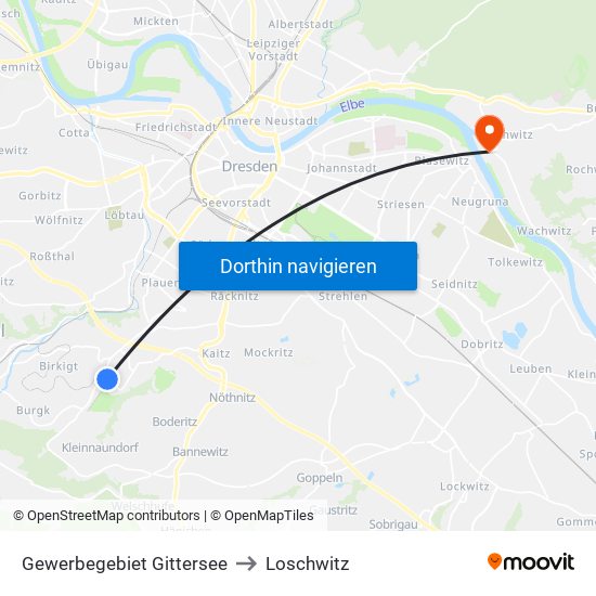 Gewerbegebiet Gittersee to Loschwitz map