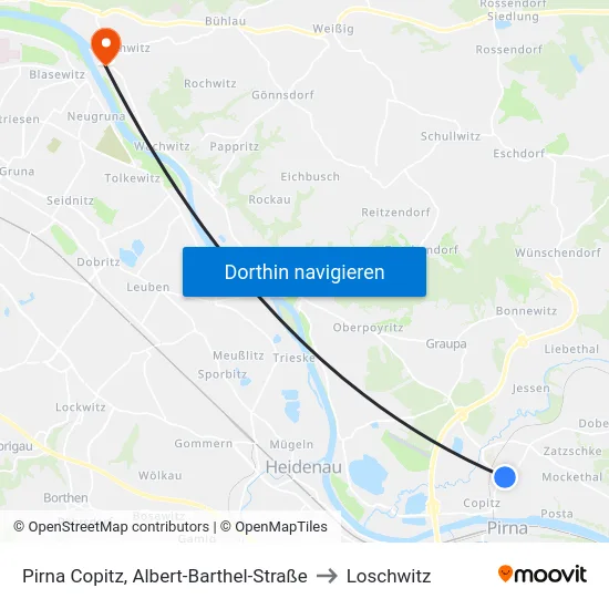 Pirna Copitz, Albert-Barthel-Straße to Loschwitz map
