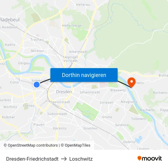 Dresden-Friedrichstadt to Loschwitz map