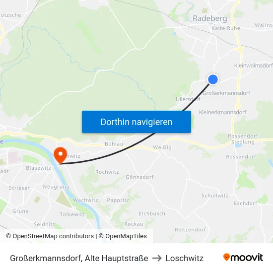 Großerkmannsdorf, Alte Hauptstraße to Loschwitz map