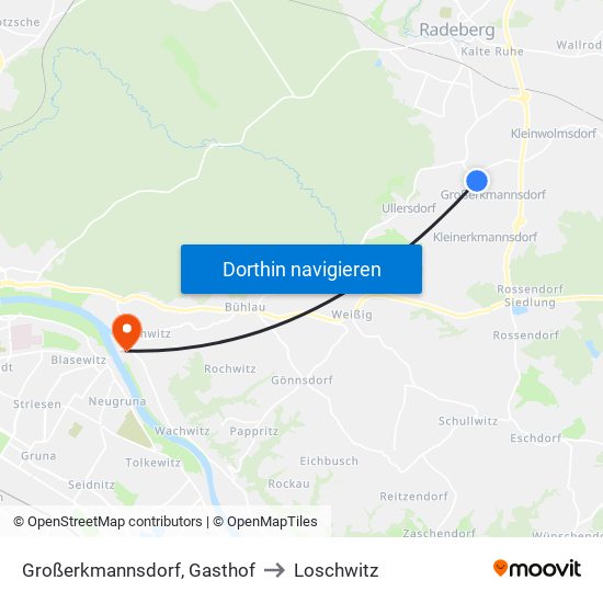 Großerkmannsdorf, Gasthof to Loschwitz map