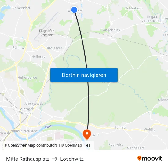 Mitte Rathausplatz to Loschwitz map