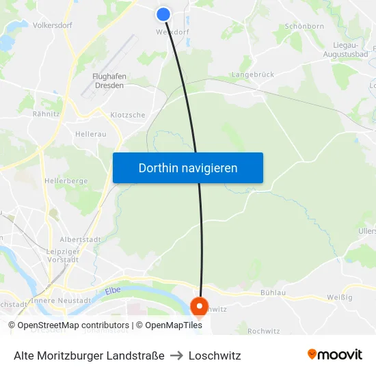 Alte Moritzburger Landstraße to Loschwitz map