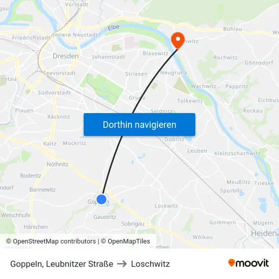 Goppeln, Leubnitzer Straße to Loschwitz map