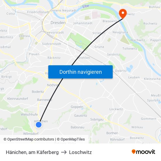 Hänichen, am Käferberg to Loschwitz map