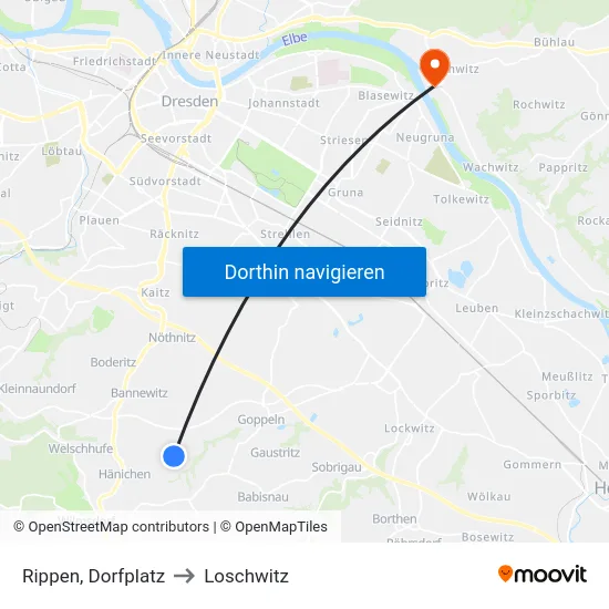Rippen, Dorfplatz to Loschwitz map
