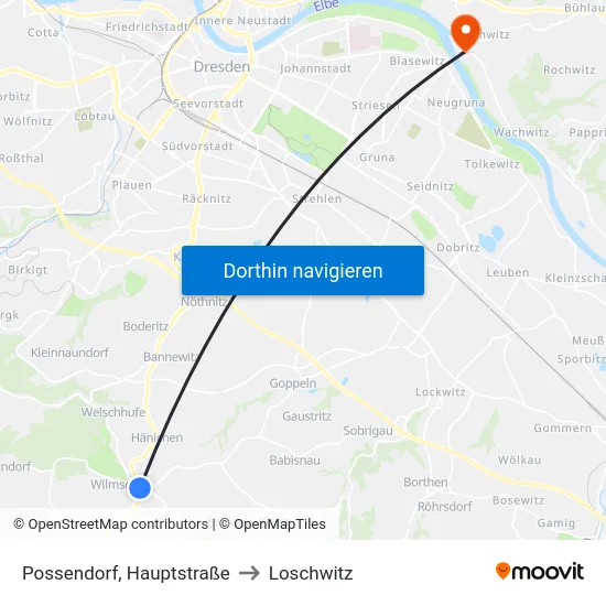 Possendorf, Hauptstraße to Loschwitz map